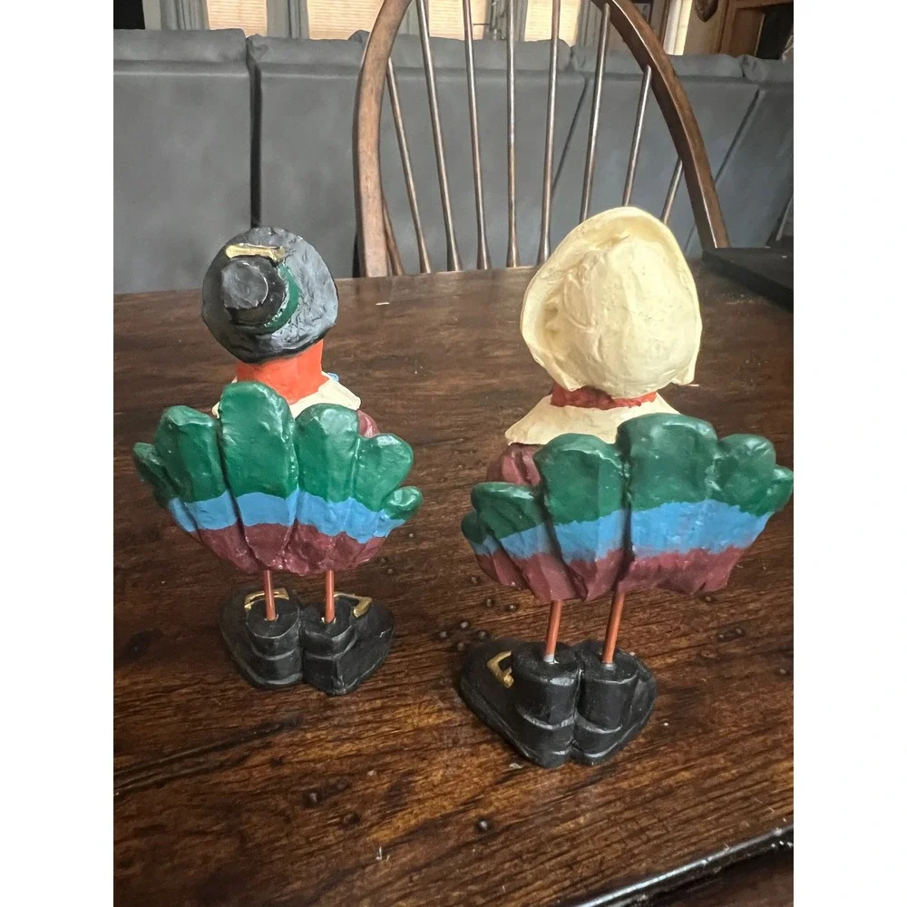 Turkey Pilgrim Thanksgiving Figurines Set of 2 Hand Painted Resin